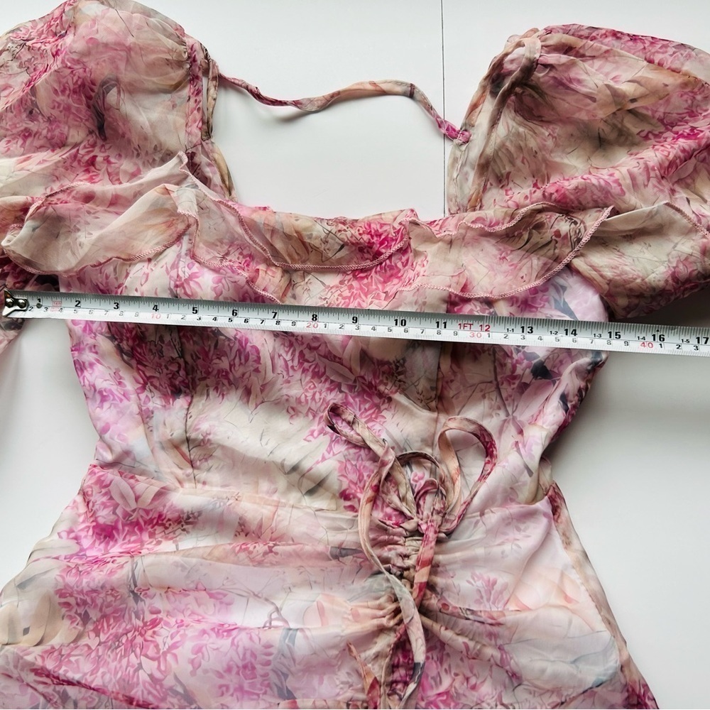Floral print mini dress with ruffles long sleeve pattern - Picture 6 of 10